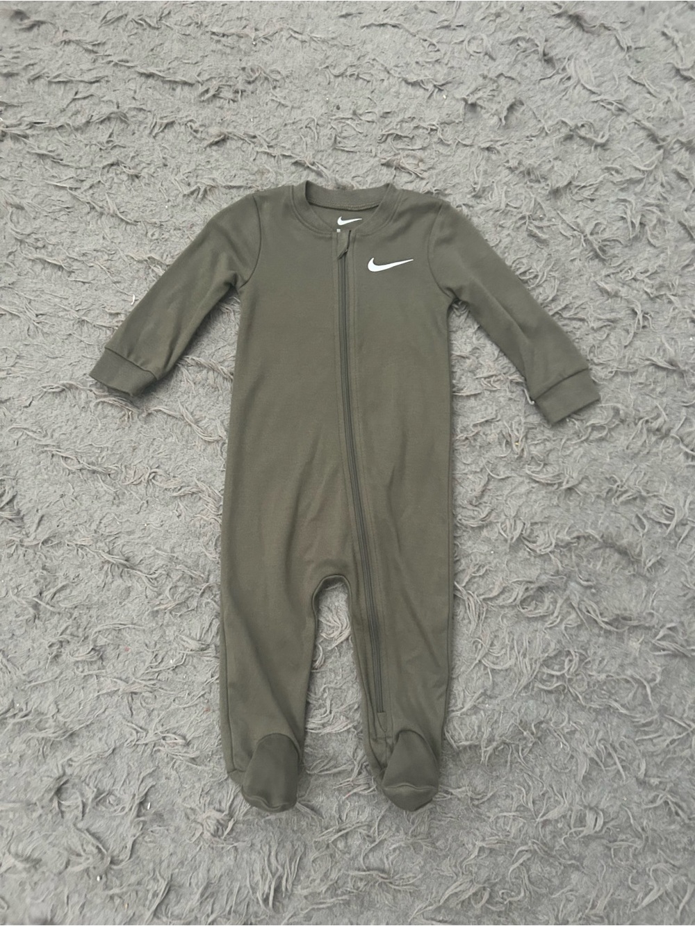 Nike Olive Baby Footed One-Piece with White Swoosh